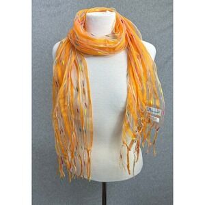Descours Paris Scarf Orange Rainbow Stripe Silk‎ Blend Striped Fringe 70" Long